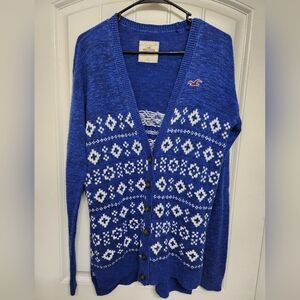 Hollister Royal Blue and White Knit Cardigan